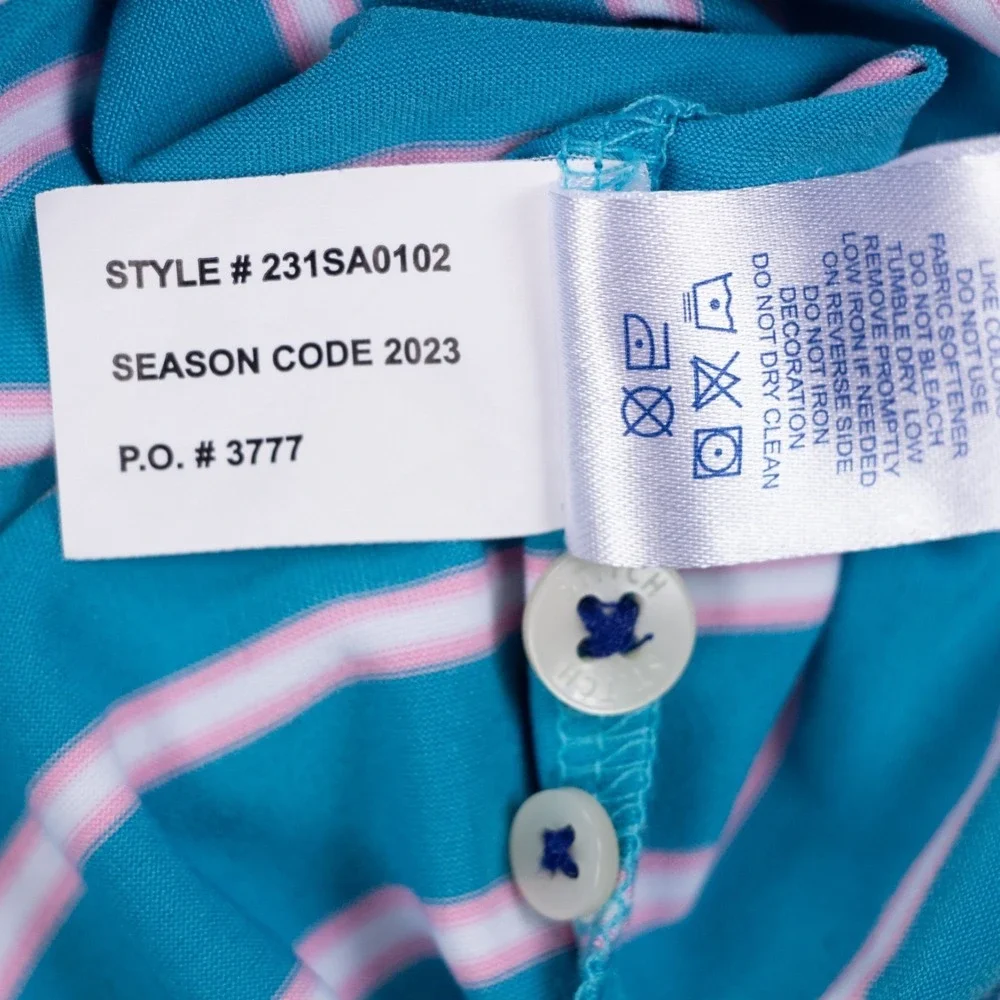 Stitch Mens M Blue Pink White Stripe Short Sleeve Golf Polo Shirt - Picture 10 of 12